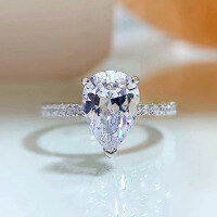 wholesale S925 Sterling Silver New High-Quality Simulated Diamond Luxurious Halo Pear-Shaped 7*10mm Drop Ring-R401 Water Drop Ring>Size 8