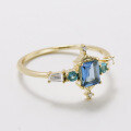 wholesale Metal material, Dunli Jewelry new dazzling retro Baroque court style London blue topaz ring niche design-0-1