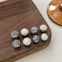 wholesale 3D hard silver S999 pure silver patterned bead spacer components for DIY handmade braided bracelets, necklaces, and ins-style accessories-Type C - Plain Silver