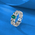 wholesale S925 Silver 4*6 Green Spinel Cabochon Lace Ring for Women, Summer Fresh and Simple Style, Live Streaming Edition-0-2