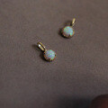 wholesale 9K solid gold pendant imitating opal multicolor stone mini round Korean and Japanese necklace bracelet charm-0-0