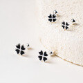 wholesale S925 Sterling Silver Four-Leaf Flower Petal Screw Earrings Minimalist Design Black Drop Heart Studs M06662-0-3