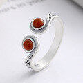 wholesale S925 Sterling Silver Retro Gold Hoop Style Inlaid with South Red Agate Open-End Ring Classic Fashion Band-0-2