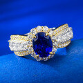 wholesale 925 Silver New Jewelry French Lace Edge Simulated Sapphire 6*8 Oval Ring Fashion Romantic Style-0-1
