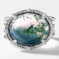wholesale S925 Sterling Silver New Luxury Retro Natural Moss Agate Ring Women's Cross-Border Exclusive-0-3