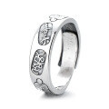 wholesale S925 Sterling Silver Retro Literary Wide Band Adjustable Ring with Auspicious Ancient Scripture Inscription-0-5