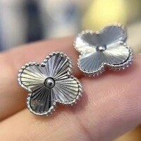wholesale S925 Sterling Silver Laser Four-Leaf Clover Flower Minimalist Earrings, Fashionable Light Luxury Small-Chic Style Design Versatile Ear Accessories-Four-leaf Clover Earrings-Platinum 925 Silver
