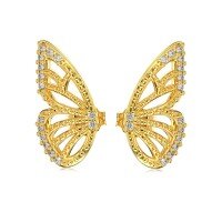 wholesale S925 Sterling Silver Korean-style Light Luxury Earrings for Women, Advanced Symmetrical Butterfly Design, Versatile and Stylish Ins-style Earrings-Gold DY1D0311-SG-WH>925 silver