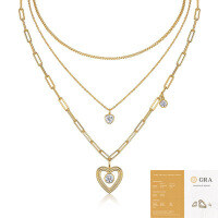 Metal French Three-Layer Long Layered Necklace for Women, Summer Minimalist Ins Style Fade-Resistant Luxury Niche-P15050 Mozambique 1ct + 1ct + 50 points (including GRA certificate)