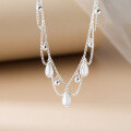 wholesale 990 Sterling Silver Fresh and Sweet Ins Style Niche Design Brushed Teardrop Light Bead Necklace Y02198-0-3