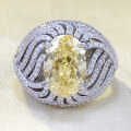 wholesale S925 Silver New 8*12mm Egg-Shaped Yellow Diamond Ice-Cut High-Carbon Diamond Ring, Small Batch Design-0-0
