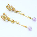 wholesale 925 Silver Japanese Retro Exquisite Christmas Limited Amethyst Hollow Diamond Ear Cuffs with Tassel Earrings-0-0