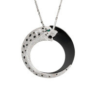 wholesale 925 Silver Gold Plated Pendant Chain with High-Carbon Diamonds, Double-Sided Panther Black Enamel, Versatile Necklace for Women-45cm black enamel 925 silver