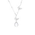 wholesale S925 Silver Floral Butterfly Secret Realm Necklace for Women, Ethereal and Niche, Exquisite and Versatile, Double Butterfly Pendant Necklace with Chalcedony-0-4
