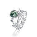 wholesale S925 Sterling Silver European and American New Fashion Minimalist Moss Agate Ring, Popular for Stacking, Wholesale-0-5