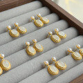 wholesale 18k Gold Plated S925 Silver Natural Hetian Mutton Fat White Jade Pearl Stud Earrings-0-1
