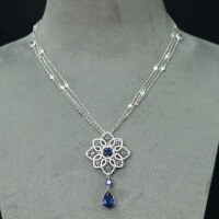 wholesale 925 Silver Gold-Plated Chain with High-Carbon Diamonds, Xiao's Royal Blue Lace Hollow-Out Jewelry Necklace for Women-Royal Blue 925 Silver