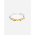 wholesale 925 Sterling Silver Ins Two-tone Textured Adjustable Ring For Women, Winter Accessories-0-5