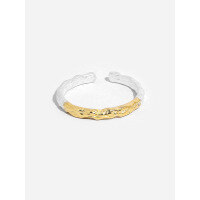 wholesale 925 Sterling Silver Ins Two-tone Textured Adjustable Ring For Women, Winter Accessories-K1523-color separation opening adjustable