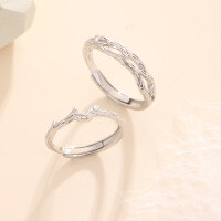 wholesale Pure Silver Niche Design Branch with Blossoming Leaves Couple Rings Engravable for Valentine's Day Gift, His and Hers-Women's Adjustable opening