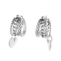 wholesale S925 Sterling Silver Korean-style Vintage Matte Woven Chain Geometric Small Heart Pendant Earrings for Women-YFR184/matt finish about 5.8g 925 silver