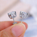 wholesale 18K Gold Plated 925 Silver 03/05/1 Carat D Color Moissanite Stud Earrings Women's Classic Four-Prong Simple Earrings-0-1
