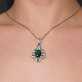 wholesale S925 Sterling Silver with Emerald Inlaid Vintage Palace Style High-End Intricate Pendant Necklace for Women-0-3