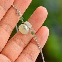 wholesale 925 sterling silver inlaid with a blessing bag and natural Hetian jade bracelet in a Chinese antique style, paired with a certificate for best friends' jewelry-Gold>925 silver