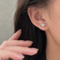 wholesale 999 Silver Geometric Inlaid Stud Earrings for Women, Minimalist Stylish Versatile Earrings Hypoallergenic for Fresh Piercings Trendy-0-0