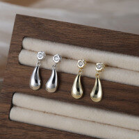 wholesale 925 Sterling Silver French Vintage Solidified Water Drop Earrings Women Small Design High-end Sense Ear Studs Jewelry-925 sterling silver electroplated 14K gold 20*7mm 2.28g 925 silver
