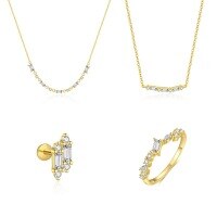 wholesale S925 Sterling Silver Minimalist Irregular Zircon Earrings, French Elegant Ring, And Necklace Set-ZH0706 Single 4-piece set 925 silver