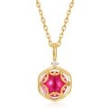wholesale 925 Silver Japanese Retro Style Ruby Geometric Floral Pendant for Women, Two-Way Wear with White Crystal Silver Pendant Bracelet-0-5