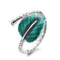 wholesale S925 Sterling Silver Vintage Resin Leaf VineOpen Adjustable Ring with Fresh Design for Women-0-5