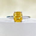wholesale S925 Sterling Silver 125 Carat Cushion Cut Yellow Diamond Ring Square Simulated Diamond Ring Women's Engagement Ring-0-0