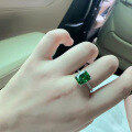 wholesale S925 Silver New Design High-Carbon Emerald Green Diamond Ring, Elegant and Skin-Brightening Ring-0-1