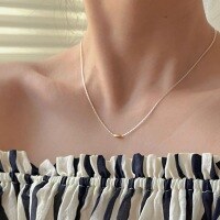 wholesale S925 Sterling Silver Ultra-Thin Minimalist Versatile Plain Chain Olive Bead Collarbone Necklace with an Aloof and Layered Style-Olive Bead Contrast Necklace 925 Silver