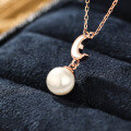 wholesale 925 Silver Natural Freshwater Pearl Necklace, Ins Style Moon Pendant Korean Choker Chain, High-End Feel Gift for Women's Day Jewelry-0-2