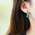 wholesale 925 Sterling Silver Gold-Plated Green Chrysoprase Earrings, Cold Enamel Flower Palace Ancient Style Jade Ear Accessories-0-1
