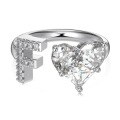 wholesale S925 Sterling Silver European and American Cross-Border Women's Ring with Personalized Letters, Heart, Zircon Inlaid, Adjustable Opening Silver Jewelry for Women-0-11