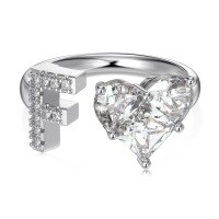 wholesale S925 Sterling Silver European and American Cross-Border Women's Ring with Personalized Letters, Heart, Zircon Inlaid, Adjustable Opening Silver Jewelry for Women-Platinum DY121154-SW-WH(F) Adjustable opening