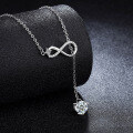 S925 Sterling Silver Infinity Symbol Tassel Necklace with Moissanite Pendant-0-0