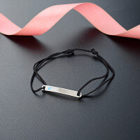 wholesale S925 Sterling Silver Polished Curved Pendant Diamond Inlaid Fashion Braided Couple's Bracelet for Men and Women, Amazon Best Seller-Platinum black rope