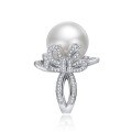 wholesale S925 Sterling Silver European and American Pearl Ring Elegant and Graceful Goddess Style High Carbon Diamond Women's Ring-0-5