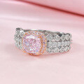 wholesale 18K gold jewelry new imported high-carbon diamond 6*6 radiant pink diamond ring women's fashion versatile daily wear-0-2