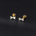 wholesale Sterling Silver S925 Threaded Bow Diamond Stud Earrings, Ins Style Small and Dainty Student Women Earrings M02919-0-3