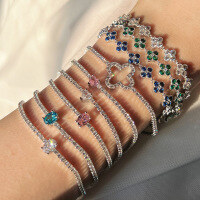 wholesale S925 Sterling Silver European and American Cross-Border Minimalist Women's Versatile Luxury High-End 8A Ice-Cut Tennis Bracelet Accessories-White gold and white diamonds DY150300-SW-WH 925 silver