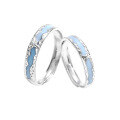 wholesale 925 Sterling Silver Ocean Starry Night Glow Couple Rings, Ins Style Niche Premium Lake Blue Luminous Matching Bands for Men and Women-0-4
