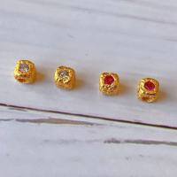 wholesale S925 gold-plated square large-hole spacer beads for DIY bracelets, necklaces, weaving, with white diamond decorations-One barrel bead red diamond