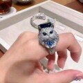 wholesale Metal: 925 Silver Gold Plated, High Carbon Diamond, GRC Lab-Grown Sapphire, Zhou Dongyu Same Style, Women's Ring for Pet Cats-0-3