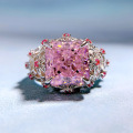 wholesale S925 Silver New Style High Carbon Diamond Oval 10*10 Pink Diamond Ring for Women, Live Streaming Diamond Ring-0-1
